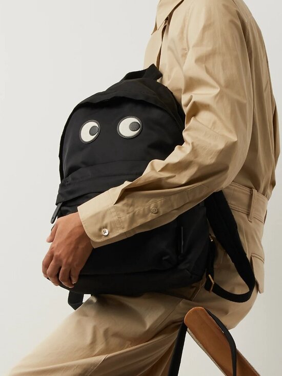 Anya Hindmarch Eyes Backpack Black Nylon Leather Trim Gold Hardware